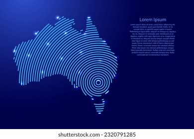 Australia, map from futuristic concentric blue circles and glowing stars for banner, poster, greeting card