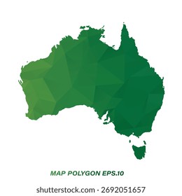 Mapa da Austrália em estilo poligonal verde geométrico design moderno em fundo branco. Ilustração vetorial.