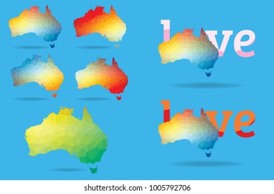Australia Map Geometric Polygonal with Love abstract.