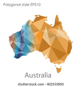 Australia map in geometric polygonal style.Abstract gems triangle,modern design background.