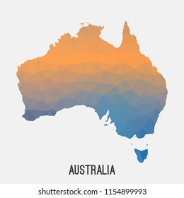 Australia map in geometric polygonal,mosaic style.Abstract tessellation,modern design background,low poly. Geometric cover, mockup. Vector illustration.