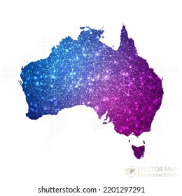 Australia map in geometric wireframe blue with purple polygonal style gradient graphic on white background. Vector Illustration Eps10.