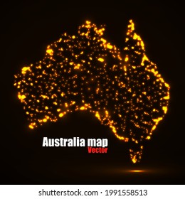 Australia map with glowing particles. Luminous background. Vector illustration