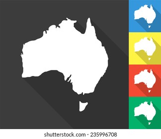 Australia map - gray and colored (blue, yellow, red, green) vector illustration with long shadow