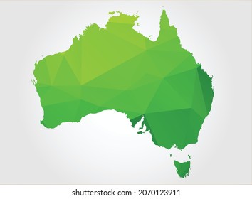 Mapa de Australia Color verde sobre fondo blanco poligonal
