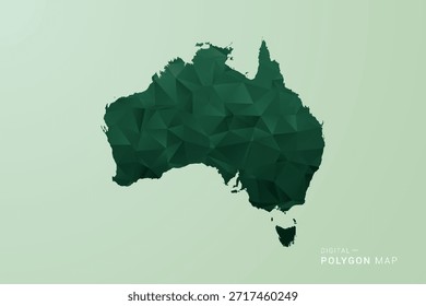 Australien Karte - Vektor Illustration im Stil eines grünen Polygons, geometrisches Design mit niedrigem Poly und sauberer Silhouette auf weichgrünem Hintergrund.