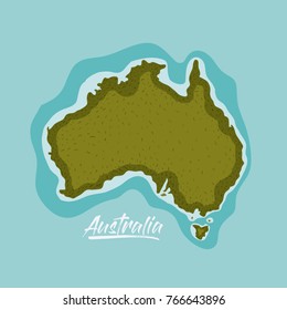 australia map in green surrounded by the ocean