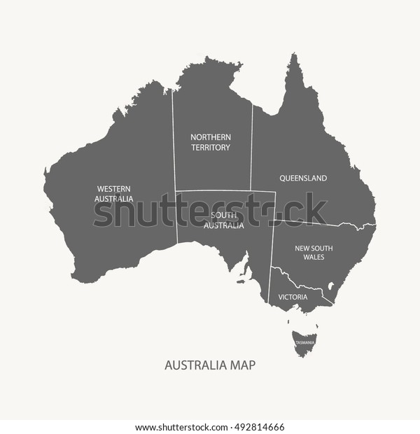 Australia Map Grey Color Regions Illustration Stock Vector Royalty