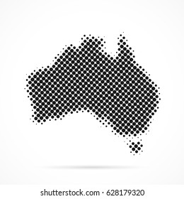 Australia map in halftone. Dotted illustration isolated on a white background.
Vector illustration.