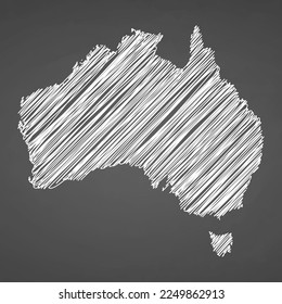 Australia map hand drawn sketch. Vector concept illustration flag, scribble map. Country map for infographic, brochures and presentations isolated on black background. Vector illustration.