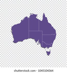 Australia map - High detailed purple map of Australia. Australia map isolated on transparent background.