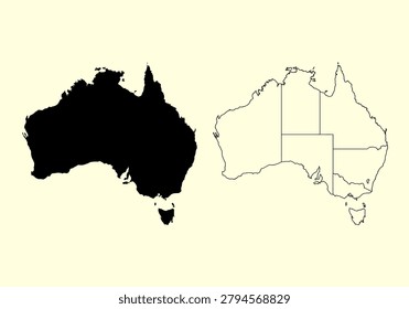 australia map icon with black silhouette and outline on pale background for travel