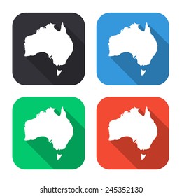 Australia map icon - colored illustration (gray, blue, green, red) with long shadow