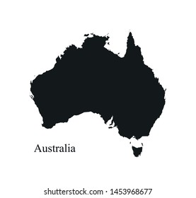 Australia map icon. vector isolated black silhouette high detailed image of southern continent