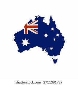 Ilustración del mapa de Australia en estilo plano para el tema nacional. Perfecto para contenido de viajes, gráficos educativos, materiales culturales y campañas turísticas.