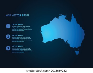 Mapa de Australia, estilo infográfico , sobre fondo oscuro con Map World. Malla 3D del marco de cables, mapa 3D,