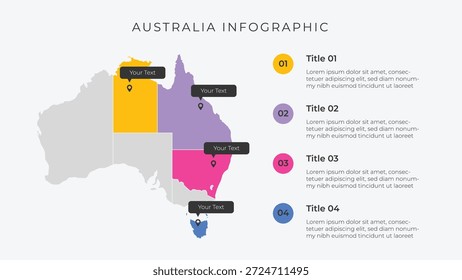 Australien Karte Infografik Vorlage mit 4 Optionen. Australien Verwaltungskarte Infografik für die Präsentation.