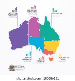 Australia Map Infographic Template jigsaw concept banner. vector illustration