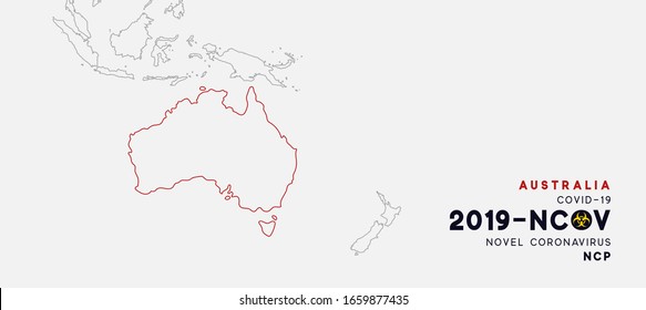 Australia Map infographics, Localization of the outbreak of Virus Covid 19. Novel Coronavirus (2019-nCoV). China pathogen respiratory coronavirus 2019-nCoV. nCoV denoted is single-stranded RNA virus.