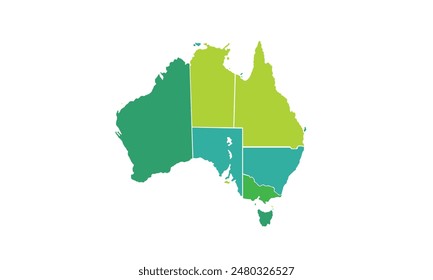  Australia map isolated modern colorful style. for website layouts, background, education, precise, customizable, Travel worldwide, map silhouette backdrop, earth geography, political, reports.