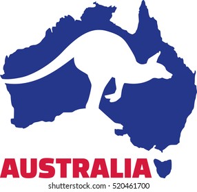 Australia map with kangaroo and name