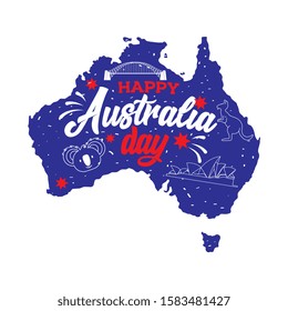 australia map with koala kangaroo. vector illustration