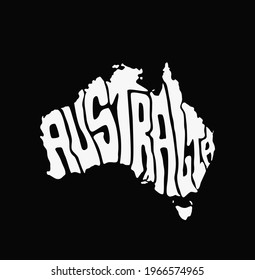 Australia Map lettering in map shape. Australia map typography vector on black background. Australia creative map art.