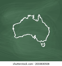 Australia map line Icon design, white chalk. Draw a picture on the blackboard.