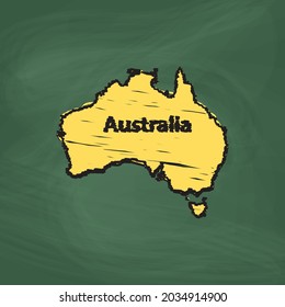 Australia map line Icon design, colorful chalk. Draw a picture on the blackboard.