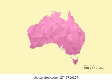 Australia Map - Low poly polygon map design in soft pink pastel gradient on beige background, modern minimal geometric style, clean digital vector illustration.
