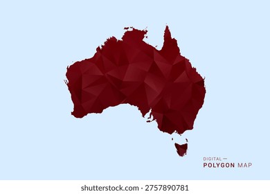 Australia Map - Low poly polygon map in deep red gradient on light blue background, modern minimal geometric design, vector illustration with faceted triangulated style.