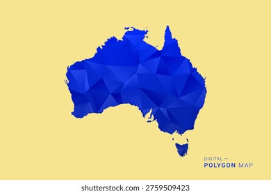 Australia Map - Low poly polygon map in deep blue gradient on soft beige background, modern minimal geometric design, clean abstract vector illustration with faceted triangulated style.