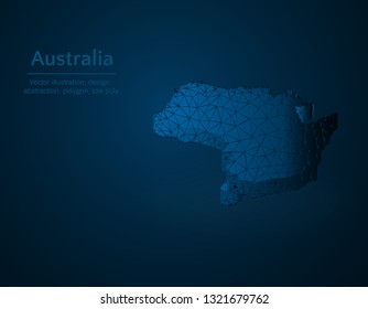 Australia map low poly vector illustration, country in oceania polygonal icon, isometric icon, education concept illustration, dark blue background