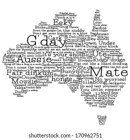 Australia map made from Australian slang words in vector format.