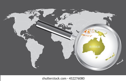 Australia Map with magnifying loupe