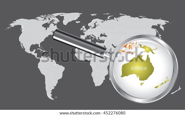 Australia Map with magnifying\
loupe