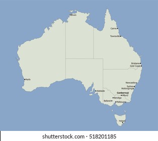 Australia map, Main Cities 