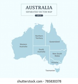 Australia Map Mono Color High Detail Separated all states Vector Illustration