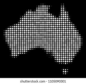 Australia map mosaic of dots on a black background. Vector dots are composed into halftone Australia map. Abstract territory plan in bright color tints.