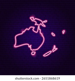 Australia Map Neon Continent. Vector Glowing Art Illustration of Geographical Shape. Geography and Cartography. Led Lamp Object.