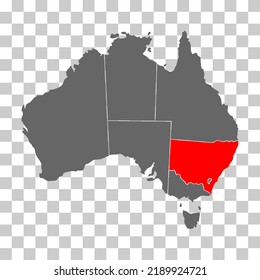 Mapa de Australia del icono de Nueva Gales del Sur, concepto de geografía en blanco, ilustración aislada del vector de fondo.