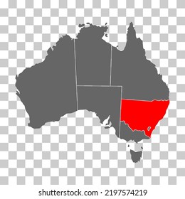 Mapa de Australia del icono de Nueva Gales del Sur, concepto de geografía en blanco, ilustración aislada del vector de fondo.