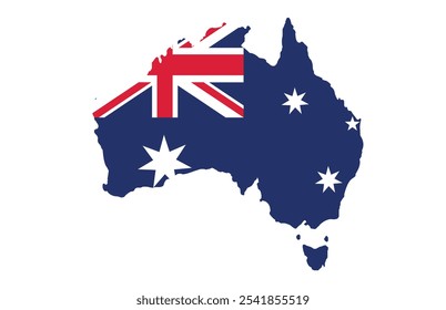 Australia map and official national flag symbol of country.