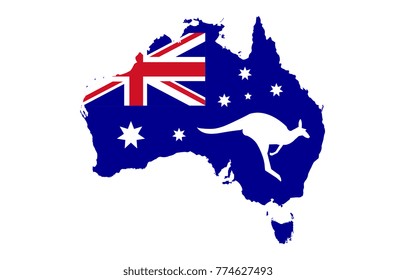 Australia Map on Flag background with kangaroo icon symbol : illustration vector