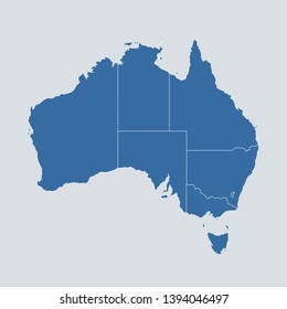 Australia map on gray background vector, Australia Map Outline Shape Blue on White Vector Illustration, High detailed Gray illustration map Australia. Oceania map. Eps10.