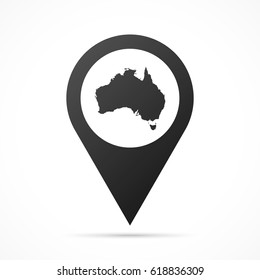 Australia Map on location pin. Map pointer isolated on a white background.
Conceptual vector illustration.