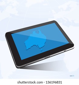 Australia map on tablet screen background,vector eps10