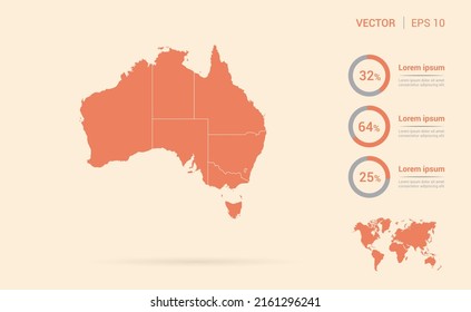 Australia mapea el vector infográfico abstracto de naranja.