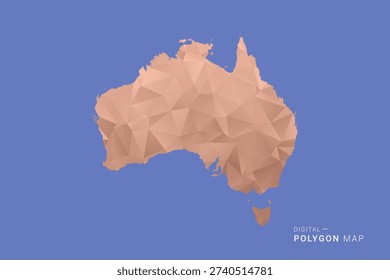 Australia Map - Orange Polygon Vector Illustration on Deep Blue Background, Low Poly Geometric Design, Modern Abstract Country Silhouette for Infographics and Presentation Use.