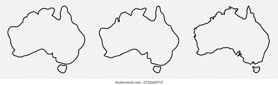 Esquema del mapa de Australia. Mapa de Australia con el contorno de la región administrativa blanco-negro. Icono de Vector de Australia aislado. Ilustración vectorial de contorno plano. Conjunto de iconos de Australia. Icono de línea.
